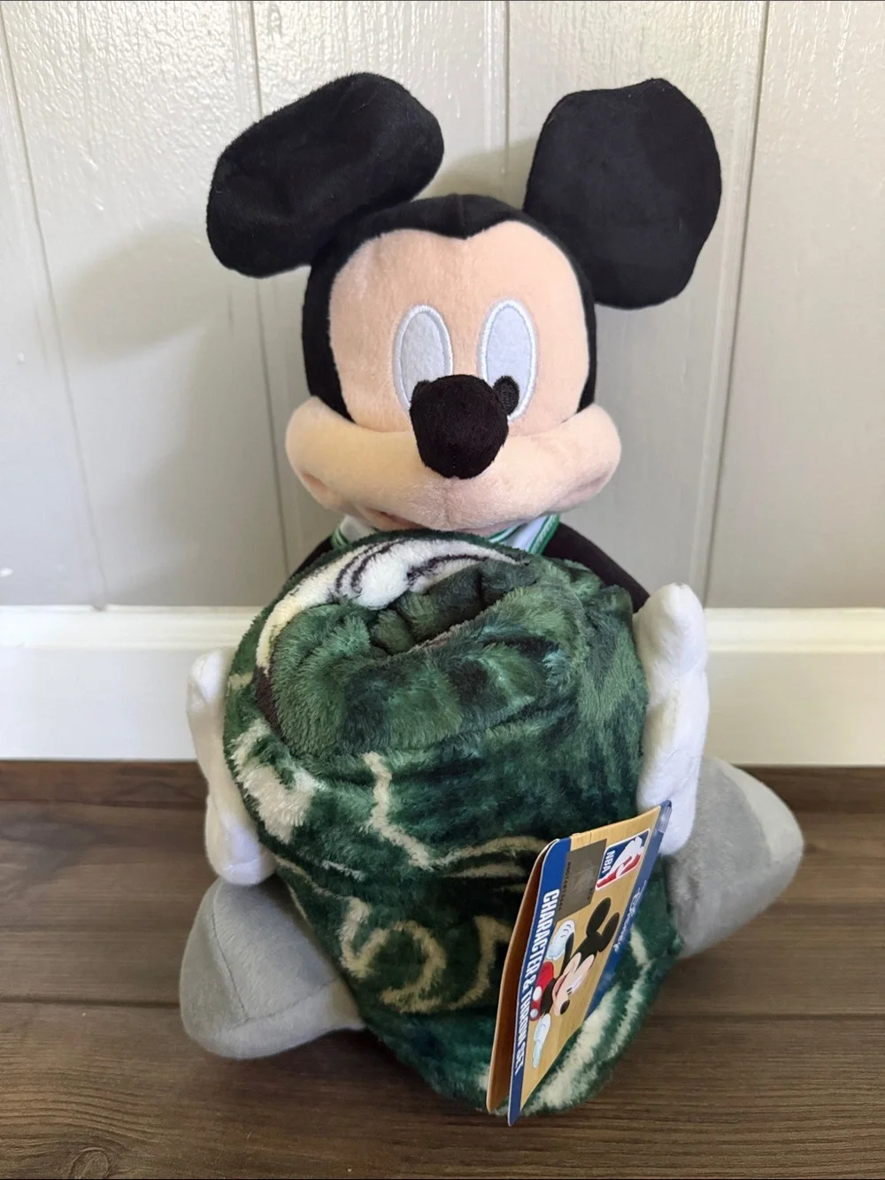 Disney Mickey Mouse Plush with Green Patterned Blanket